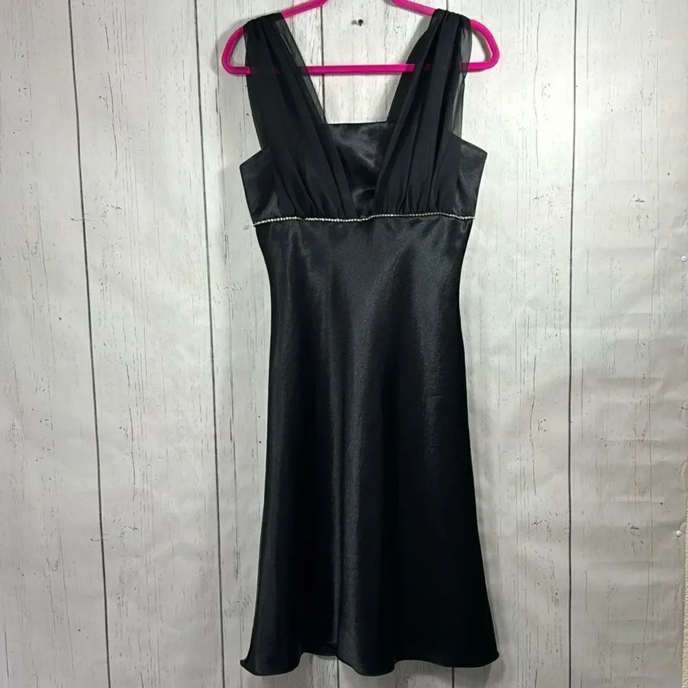 Vintage Cumbia USA Black Cocktail Dress Sheer Mesh Straps Elegant Y2K Evening